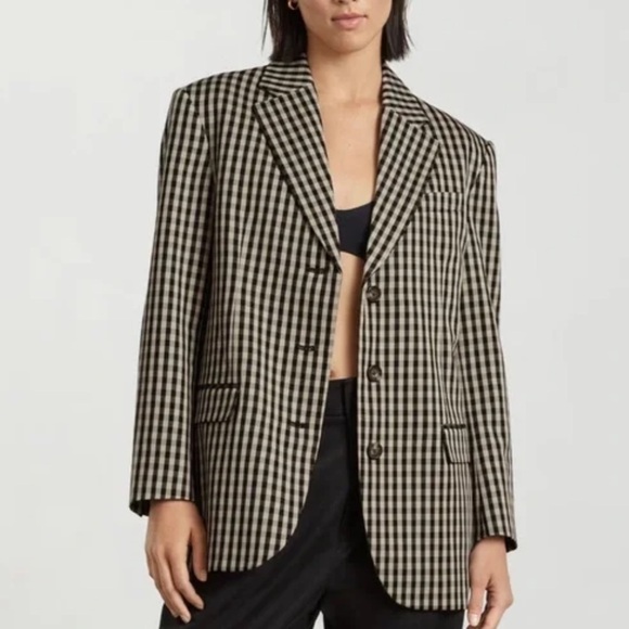 Everlane Jackets & Blazers - Everlane Blazer 80's Oversized gingham checker black tan tencel cotton 00 new